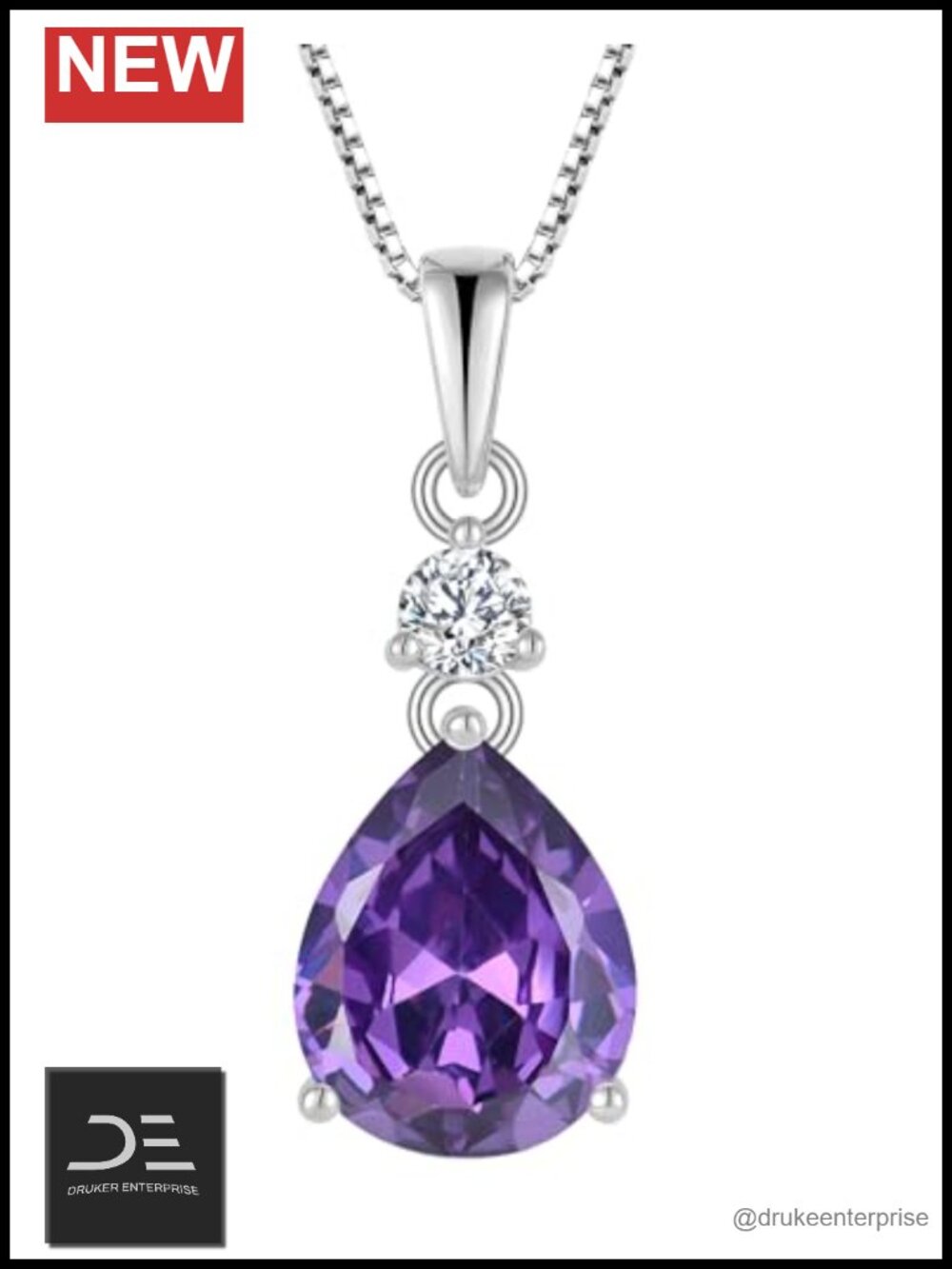 Women's Sterling Silver 18K White Gold Plated Pear Amethyst Necklace